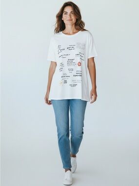 Michael Stars Daydreamer Word Art Tee White Relaxed Fit Script Graphic T-Shirt M
